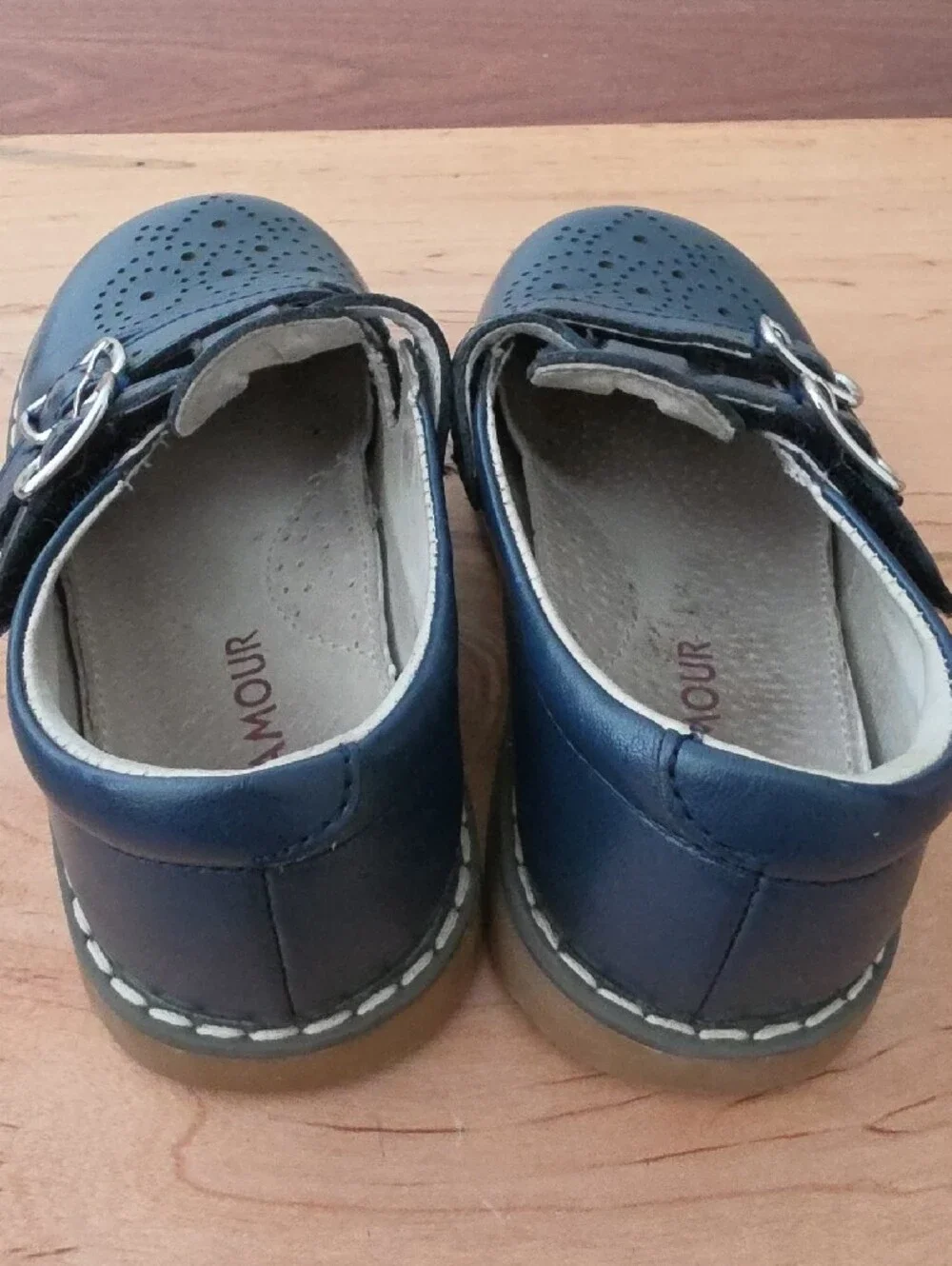 L'amour Kids Navy Blue Leather Buckle Shoes